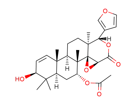 Molecular Structure of 106984-19-4 (7α-acetoxy-3β-hydroxy-14β,15β-epoxy-gedunan-1-ene)
