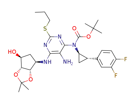 tert-butyl (5-amino-6-(((3aS,4R,6S,6aR)-6-hydroxy-2,2-dimethyltetrahydro-3aH-cyclopenta[d][1,3]dioxol-4-yl)amino)-2-(propylthio) pyrimidin-4-yl)((1R,2S)-2-(3,4-difluorophenyl)cyclopropyl)carbamate
