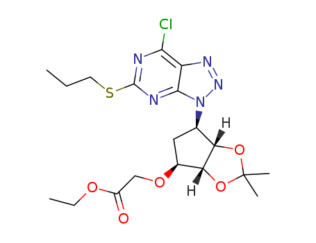 ethyl 2-((3aR,4S,6R,6aS)-6-(7-chloro-5-(propylthio)-3H-[1,2,3]triazolo[4,5-d]pyrimidin-3-yl)-2,2-dimethyltetrahydro-3aH-cyclopenta[d][1,3]-dioxol-4-yloxy)acetate