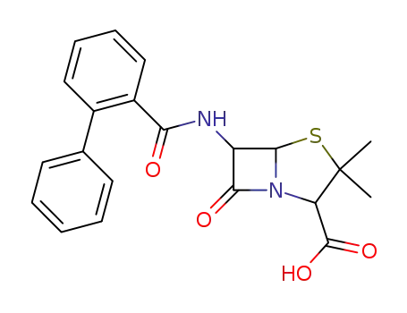 Molecular Structure of 304-43-8 ([2S-(2alpha,5alpha,6beta)]-6-[[1,1'-biphenyl]-2-ylformamido]-3,3-dimethyl-7-oxo-4-thia-1-azabicyclo[3.2.0]heptane-2-carboxylic acid)
