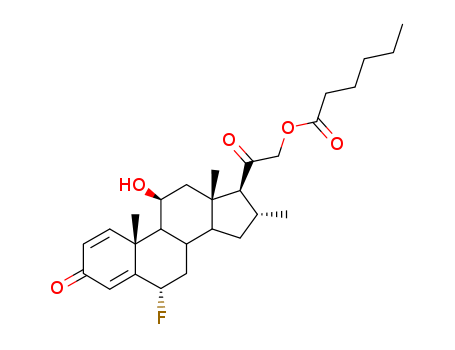Pregna-1,4-diene-3,20-dione,6-fluoro-11-hydroxy-16-methyl-21-[(1-oxohexyl)oxy]-, (6a,11b,16a)-