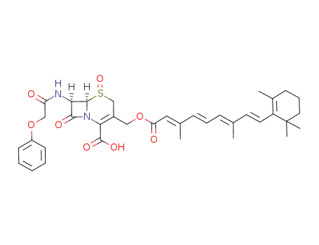 Molecular Structure of 370578-75-9 ((6R,7R)-3-[(2E,4E,6E,8E)-3,7-Dimethyl-9-(2,6,6-trimethyl-cyclohex-1-enyl)-nona-2,4,6,8-tetraenoyloxymethyl]-5,8-dioxo-7-(2-phenoxy-acetylamino)-5λ<sup>4</sup>-thia-1-aza-bicyclo[4.2.0]oct-2-ene-2-carboxylic acid)