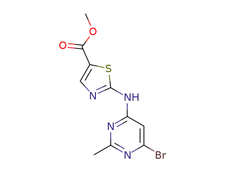 Molecular Structure of 1245157-45-2 (methyl 2-(6-bromo-2-methylpyrimidin-4-ylamino)thiazole-5-formate)