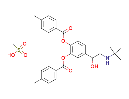 Molecular Structure of 30392-41-7 ((tert-butyl)[beta-hydroxy-3,4-bis(p-toluoyloxy)phenethyl]ammonium methanesulphonate)