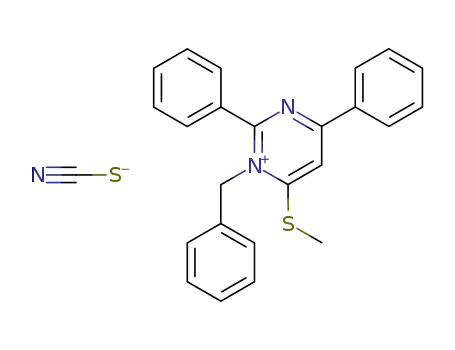 Molecular Structure of 113848-68-3 (Pyrimidinium, 6-(methylthio)-2,4-diphenyl-1-(phenylmethyl)-, thiocyanate)