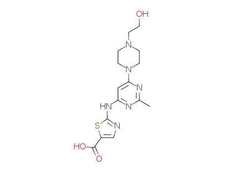 Molecular Structure of 1245157-42-9 (2-(6-(4-(2-hydroxyethyl)piperazin-1-yl)-2-methylpyrimidin-4-ylamino)thiazole-5-formic acid)