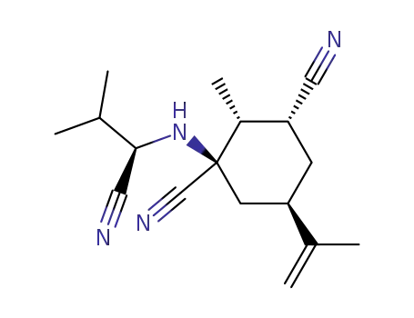 Molecular Structure of 155385-84-5 ((-)-1-<(1-cyano-2-methylpropyl)amino>-2R-methyl-5R-(1-methylethenyl)-cyclohexane-1R,3R-dicarbonitrile)