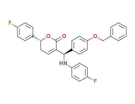 Molecular Structure of 1416263-33-6 ((1'R,6R)-3-[(4-benzyloxyphenyl)-(4-fluorophenylamino)-methyl]-6-(4-fluorophenyl)-5,6-dihydro-2H-pyran-2-one)