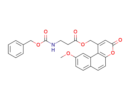 Molecular Structure of 1093125-18-8 (N-(benzyloxycarbonyl)-β-alanine (9-methoxy-3-oxo-3H-benzo[f]benzopyran-1-yl)methyl ester)