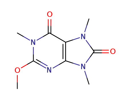 Molecular Structure of 51168-26-4 (2-methoxy-1,7,9-trimethyl-1H-purine-6,8(7H,9H)-dione)