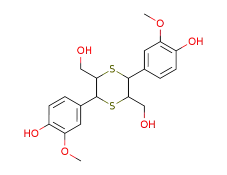 Molecular Structure of 5155-65-7 (3.6-Bis-hydroxymethyl-2.5-bis-<4-hydroxy-3-methoxy-phenyl>-1.4-dithian)