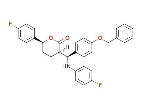 Molecular Structure of 1416263-36-9 ((1'S,3R,6S)-3-[(4-benzyloxyphenyl)-(4-fluorophenylamino)-methyl]-6-(4-fluorophenyl)-tetrahydro-2H-pyran-2-one)