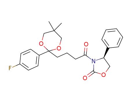 Molecular Structure of 953805-20-4 ((S)-3-(4-(2-(4-fluorophenyl)-5,5-diMethyl-1,3-dioxan-2-yl)butanoyl)-4-phenyloxazolidin-2-one)