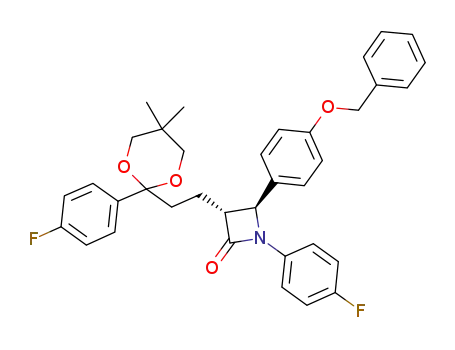 Molecular Structure of 953805-24-8 ((3R,4S)-4-(4-(benzyloxy)phenyl)-1-(4-fluorophenyl)-3-(2-(2-(4-fluorophenyl)-5,5-diMethyl-1,3-dioxan-2-yl)ethyl)azetidin-2-one)