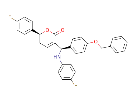 Molecular Structure of 1416263-38-1 ((6S)-3-((R)-(4-(benzyloxy)phenyl)(4-fluorophenylamino)-methyl)-6-(4-fluorophenyl)-5,6-dihydro-2H-pyran-2-one)