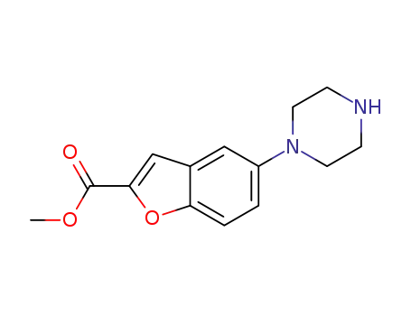 Molecular Structure of 1186225-86-4 (Methyl 5-(piperazin-1-yl)benzofuran-2-carboxylate)