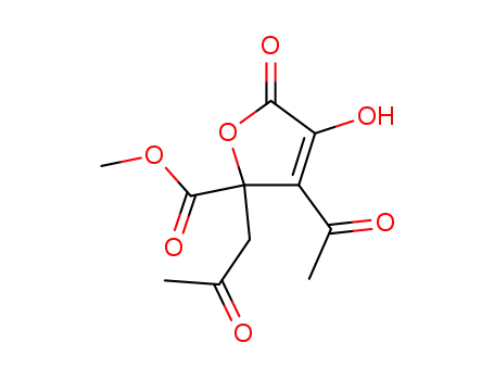 Molecular Structure of 23127-83-5 (methyl 3-acetyl-2,5-dihydro-4-hydroxy-5-oxo-2-(2-oxopropyl)-2-furoate)