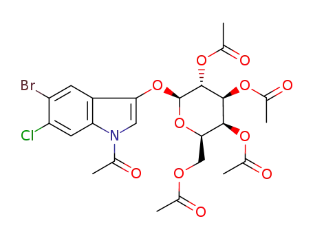 Molecular Structure of 96414-42-5 ((N-acetyl-5-bromo-6-chloroindol-3-yl) 2,3,4,6-tetra-O-acetyl-β-D-galactopyranoside)