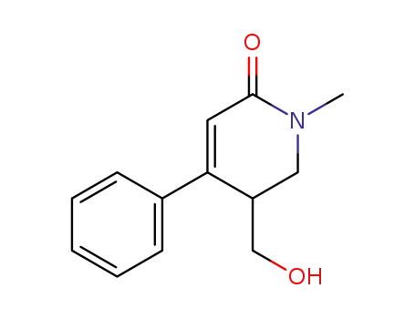 Molecular Structure of 218945-04-1 (2(1H)-Pyridinone, 5,6-dihydro-5-(hydroxymethyl)-1-methyl-4-phenyl-)