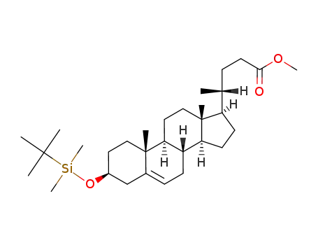 Molecular Structure of 114011-35-7 ((3β)-3-(tert-ButyldiMethylsilyl)oxy-chol-5-en-24-oic Acid Methyl Ester)