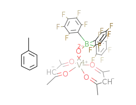 Molecular Structure of 190662-81-8 ([V(OB(C<sub>6</sub>F<sub>5</sub>)3)(CH<sub>3</sub>COCHCOCH<sub>3</sub>)2]*C<sub>7</sub>H<sub>8</sub>)