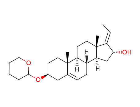 Molecular Structure of 72777-19-6 ((3S,8R,9S,10R,13S,14S,16R)-17-Eth-(E)-ylidene-10,13-dimethyl-3-(tetrahydro-pyran-2-yloxy)-2,3,4,7,8,9,10,11,12,13,14,15,16,17-tetradecahydro-1H-cyclopenta[a]phenanthren-16-ol)