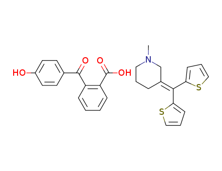 3-(dithiophen-2-ylmethylidene)-1-methylpiperidine,2-(4-hydroxybenzoyl)benzoic acid