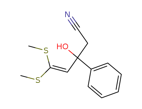 3-Hydroxy-5,5-bis-methylsulfanyl-3-phenyl-pent-4-enenitrile