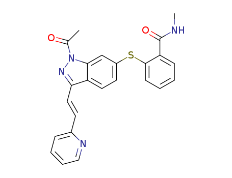 (E)-2-((1-acetyl-3-(2-(pyridin-2-yl)vinyl)-1H-indazol-6-yl)thio)-N-methylbenzamide