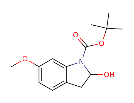 Molecular Structure of 138344-17-9 (1H-Indole-1-carboxylic acid, 2,3-dihydro-2-hydroxy-6-methoxy-,
1,1-dimethylethyl ester)