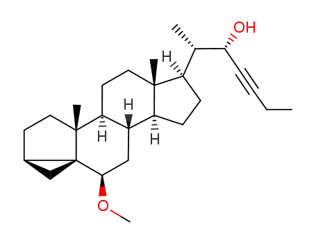 Molecular Structure of 70813-67-1 ((22S)-6β-methoxy-3α,5-cyclo-27-nor-5α-cholest-23-yn-22-ol)