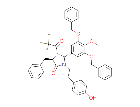 Molecular Structure of 722499-72-1 (4-Imidazolidinone,
3-[2-(4-hydroxyphenyl)ethyl]-2-[4-methoxy-3,5-bis(phenylmethoxy)phenyl
]-5-(phenylmethyl)-1-(trifluoroacetyl)-, (2R,5R)-)