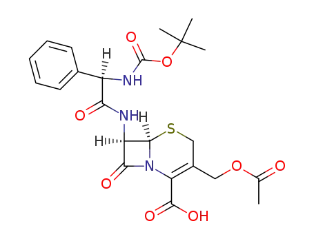 Molecular Structure of 7765-60-8 ((6<i>R</i>)-3-acetoxymethyl-7<i>t</i>-((<i>R</i>)-2-<i>tert</i>-butoxycarbonylamino-2-phenyl-acetylamino)-8-oxo-(6<i>r</i><i>H</i>)-5-thia-1-aza-bicyclo[4.2.0]oct-2-ene-2-carboxylic acid)