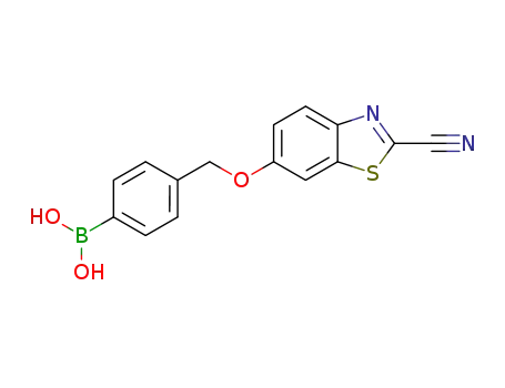 Molecular Structure of 1421277-81-7 ((4-(((2-cyanobenzo[d]thiazol-6-yl)oxy)methyl)phenyl)boronic acid)