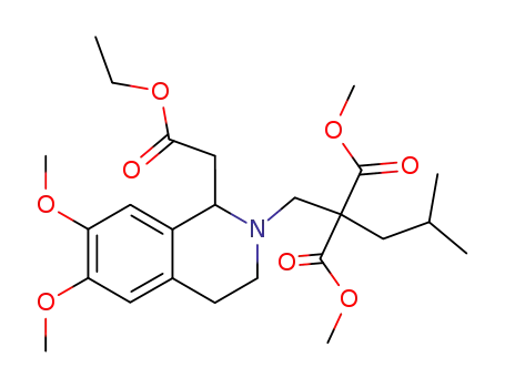Molecular Structure of 94006-08-3 (dimethyl [[1-(2-ethoxy-2-oxoethyl)-3,4-dihydro-6,7-dimethoxy-2(1H)-isoquinolyl]methyl](2-methylpropyl)malonate)