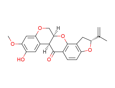Molecular Structure of 34487-52-0 ((2R,6aS,12aS)-8-hydroxy-9-methoxy-2-(prop-1-en-2-yl)-1,2,12,12a- tetrahydrochromeno[3,4-b]furo[2,3-h]chromen-6(6aH)-one)
