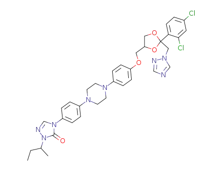 Molecular Structure of 84604-65-9 (()-cis-4-[4-[4-[4-[[2-(2,4-dichlorophenyl)-2-(1H-1,2,4-triazol-1-ylmethyl)-1,3-dioxolan-4-yl]methoxy]phenyl]piperazin-1-yl]phenyl]-2,4-dihydro-2-sec-butyl-3H-1,2,4-triazol-3-one)