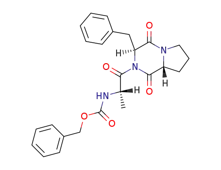 Molecular Structure of 84787-83-7 (Carbamic acid, [2-[hexahydro-1,4-dioxo-3-(phenylmethyl)pyrrolo[1,2-a]pyrazin-2(1H)-yl]-1-methyl-2-oxoethyl]-, phenylmethylester, [3S-[2(R*),3a,8ab]]- (9CI))