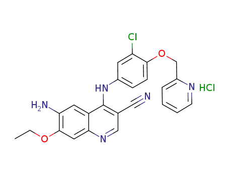 Molecular Structure of 915942-01-7 (4-[3-chloro-4-(2-pyridylmethoxy)anilino]-3-cyano-7-ethoxy-6-aminoquinoline hydrochloride)