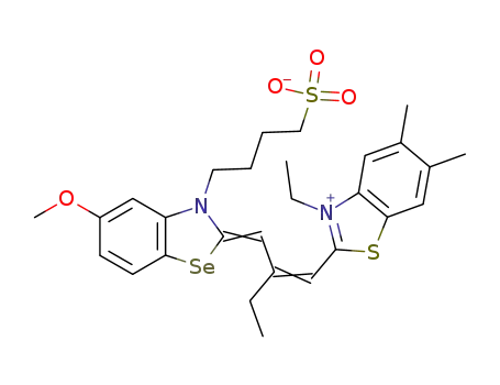 Molecular Structure of 85050-03-9 (3-ethyl-2-[2-[[5-methoxy-3-(4-sulphonatobutyl)benzoselenazol-2(3H)-ylidene]methyl]but-1-enyl]-5,6-dimethylbenzothiazolium)