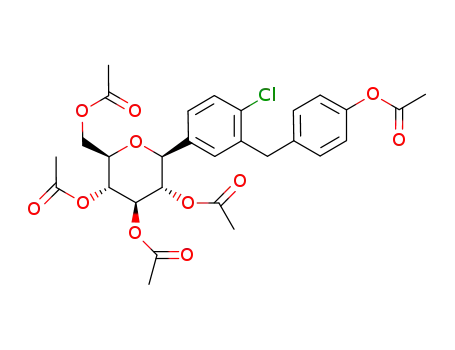 Molecular Structure of 912917-85-2 ((2S,3S,4R,5R,6R)-2-(3-(4-acetoxybenzyl)-4-chlorophenyl)-6-(acetoxymethyl)tetrahydro-2H-pyran-3,4,5-triyl triacetate)