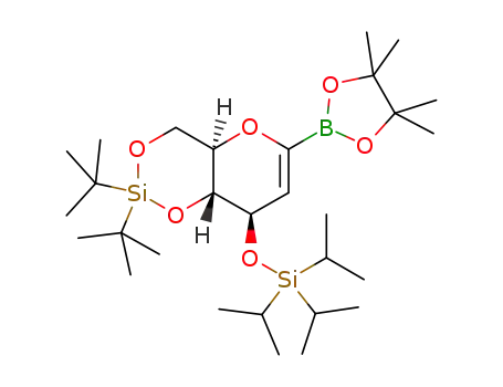 Molecular Structure of 842132-50-7 (1,5-anhydro-2-deoxy-4,6-O-di-(tert-butyl)silanediyl-3-O-triisopropylsilyl-D-arabino-hex-1-enitolylboronic acid pinacol ester)