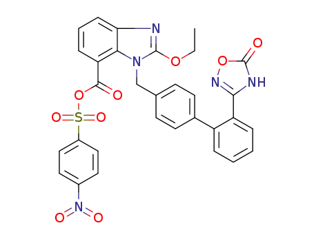 Molecular Structure of 1427268-39-0 ((2-ethoxy-1-{[2'-(5-oxo-4,5-dihydro-1,2,4-oxadiazol-3-yl)biphenyl-4-yl]methyl}-1H-benzimidazol-7-yl)-carboxyl-4-nitrophenyl sulfonate)