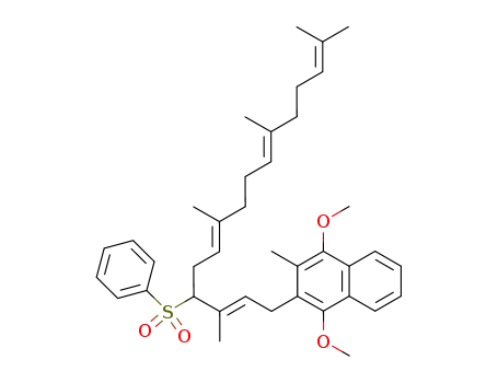 Molecular Structure of 618457-08-2 ((2'E,6'E,10'E,14'E)-2-(4'-phenylsulfonyl-3',7',11',15'-tetramethylhexadeca-2',6',10',14'-tetraenyl)-1,4-dimethoxy-3-methylnaphthalene)