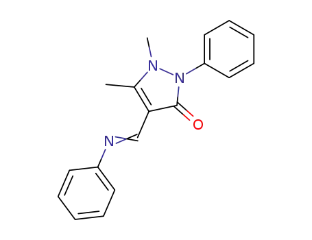 Molecular Structure of 110249-97-3 (1,5-dimethyl-2-phenyl-4-((phenylimino)methyl)-1H-pyrazol-3(2H)-one)