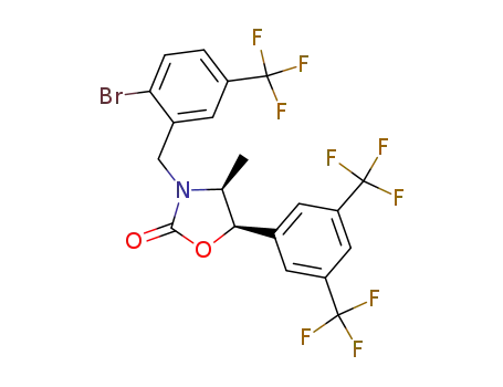 Molecular Structure of 1185737-50-1 ((4S,5R)-5-(3,5-bis-trifluoromethyl-phenyl)-3-(2-bromo-5-trifluoromethyl-benzyl)-4-methyl-oxazolidin-2-one)