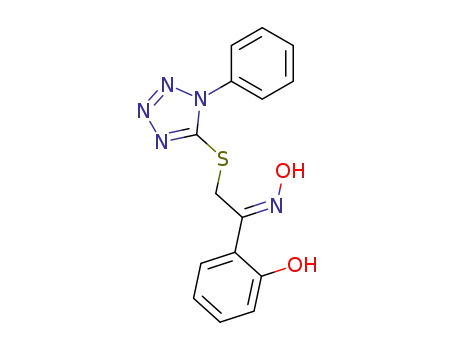 Molecular Structure of 145614-46-6 ((Z)-2-<1-phenyl-5(1H)-tetrazolylthioacetyl>phenol oxime)