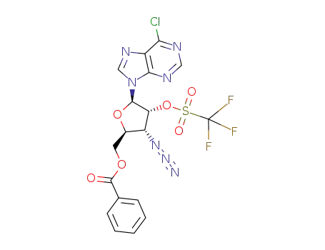 Molecular Structure of 917239-31-7 (9-(3'-azido-2'-O-triflyl-5'-O-benzoyl-3'-deoxy-β-D-ribofuranosyl)-6-chloro-9H-purine)