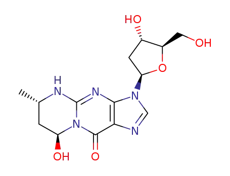Molecular Structure of 85405-01-2 ((6S,8S)-3-(2-deoxy-alpha-D-erythro-pentofuranosyl)-8-hydroxy-6-methyl-4,6,7,8-tetrahydropyrimido[1,2-a]purin-10(3H)-one)