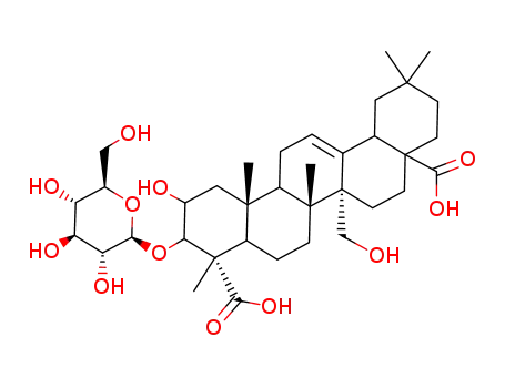 Molecular Structure of 20183-47-5 (2β,27-Dihydroxy-3β-(β-D-glucopyranosyloxy)oleana-12-ene-23,28-dioic acid)